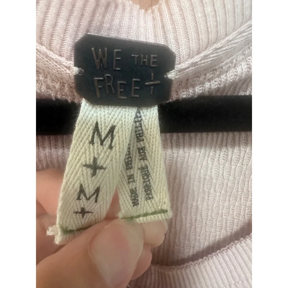 Free People We The Free Pink Waffle Knit Henley Thermal Top Medium boho